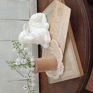 LOT 3 Little Lamb W Lilly Ot Valley Sitting On Book.  Vignettes by  Ellehvintage